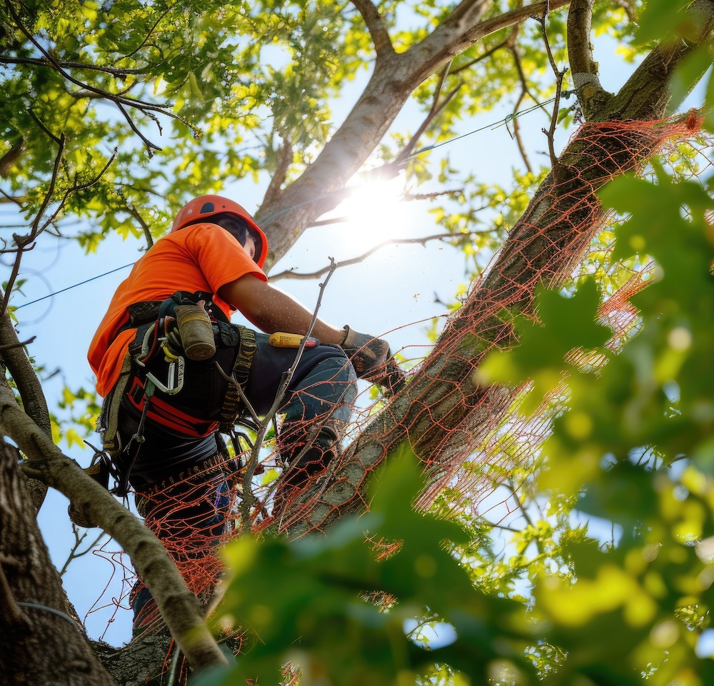 Sectional dismantling where a tree cannot be felled whole Tree being dismantled in sections by a tree surgeon